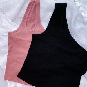 symmetrical one shoulder mid crop (Black)